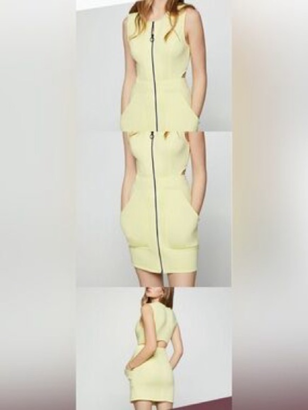 BCBGeneration Pale Yellow Zip-Front Peplum Mini Dress